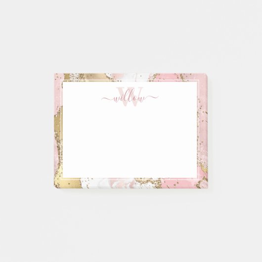Monogram Pink Marble Gold Foil Graphic Post-it Klebezettel (Vorderseite)