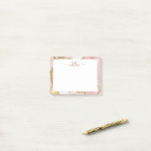 Monogram Pink Marble Gold Foil Graphic Post-it Klebezettel (Auf Schreibtisch)