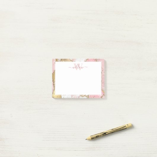 Monogram Pink Marble Gold Foil Graphic Post-it Klebezettel (Auf Schreibtisch)