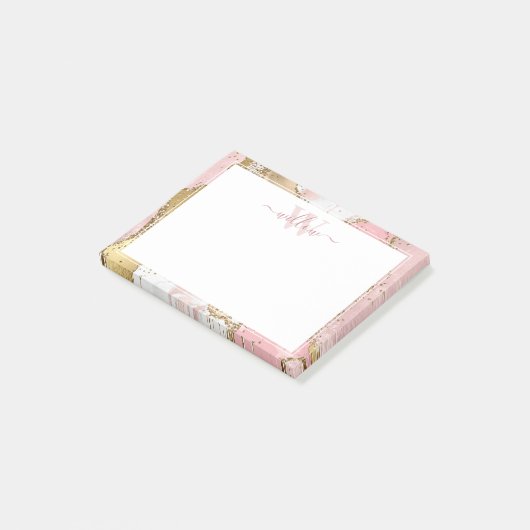 Monogram Pink Marble Gold Foil Graphic Post-it Klebezettel (angewinkelt)