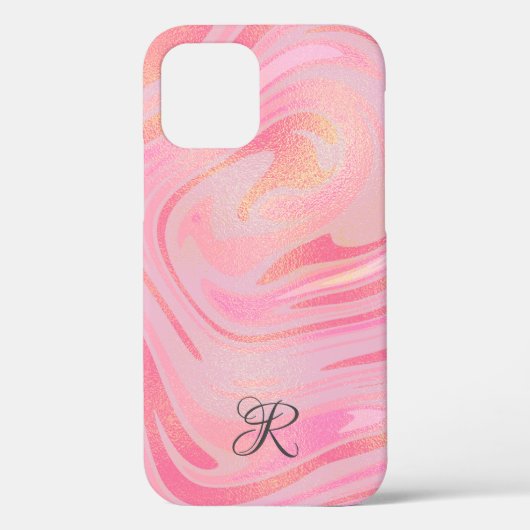 Monogram Pink Marble Swirl & Gold Glitzer Muster Case-Mate iPhone Hülle (Rückseite)
