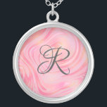 Monogram Pink Marble Swirl & Gold Glitzer Muster Versilberte Kette<br><div class="desc">Mit Monogramm Kette mit hellrosa und dunkelrosa Farbtupfern mit goldenen Glitzer in diesem schönen Marmorwirbelmuster. Fügen Sie Ihr Monogramm hinzu,  um diese spezielle Touch hinzuzufügen.</div>