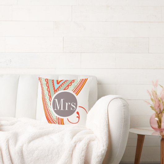 Monogram Pink Mint Taupe Modern Pattern Pillow Kissen (Liege)