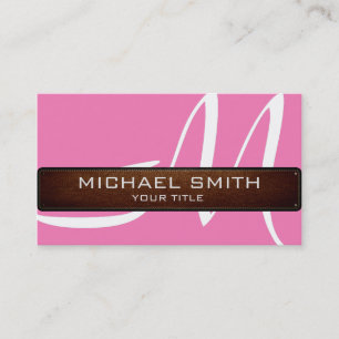 Monogram Pink Modern Leather Look Visitenkarte
