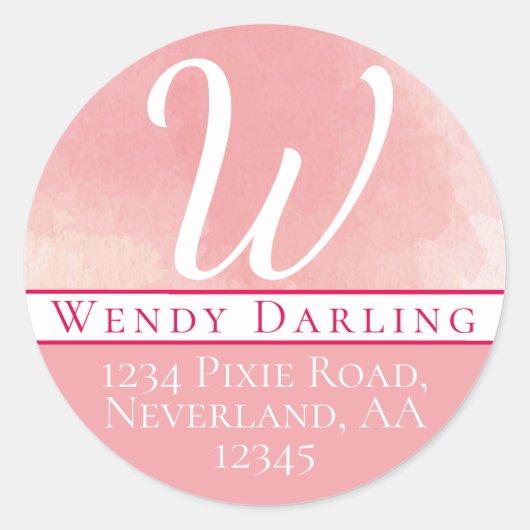 Monogram Pink Name Name Adresse Runder Aufkleber (Vorderseite)