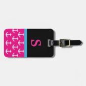 Monogram Pink Nautical Anchor Muster Gepäckmarke Gepäckanhänger (Vorderseite horizontal)