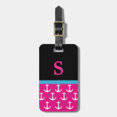 Monogram Pink Nautical Anchor Muster Gepäckmarke Gepäckanhänger (Vorderseite vertikal)