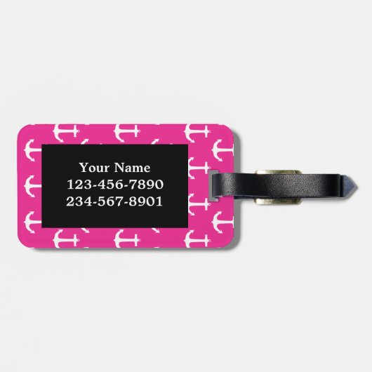 Monogram Pink Nautical Anchor Muster Gepäckmarke Gepäckanhänger (Rückseite horizontal)