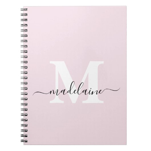 Monogram Pink Notebook Custom Initial & Name Notizblock (Vorderseite)