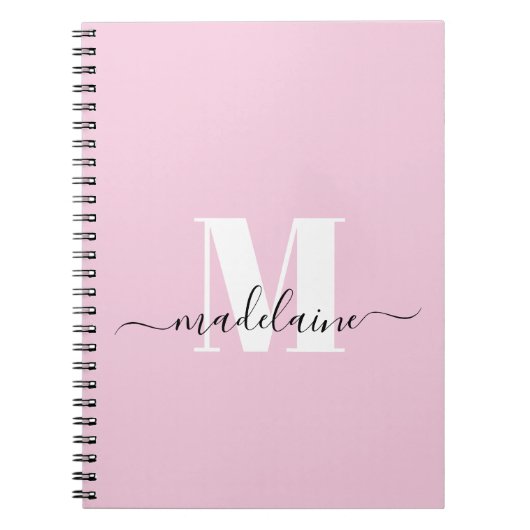 Monogram Pink Notebook Custom Initial & Name Notizblock (Vorderseite)
