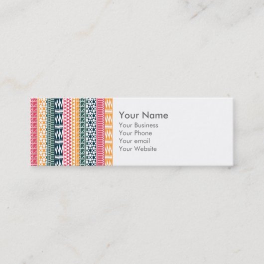 Monogram Pink Orange Blue Geo Aztec Tribal Muster Mini Visitenkarte (Vorderseite)