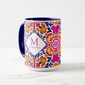 Monogram Pink Orange Blue Mexiko Fliesen Tasse (Vorderseite Links)