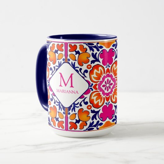 Monogram Pink Orange Blue Mexiko Fliesen Tasse (Vorderseite Links)
