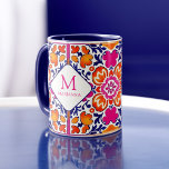 Monogram Pink Orange Blue Mexiko Fliesen Tasse<br><div class="desc">Monogram Pink orange blau mexikanische Fliesen personalisierte Tasse. Brillante Farbtöne für den besondere Anlass können als Geschenk,  Begleiter,  Brautparty-Gefallen oder ein beliebiges Geschenk sein</div>