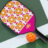 Monogram Pink Orange Groovy Blume Pickleball Schläger