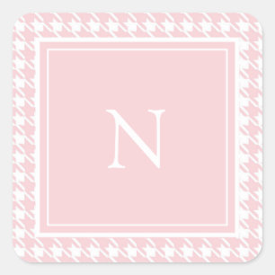 Monogram Pink Pastell Hahnentrittmuster Karo Quadratischer Aufkleber