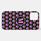 Monogram Pink Paw Print Case-Mate iPhone Hülle (Rückseite (Horizontal))