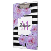 Monogram Pink Peony Blume Black Strip Lila Klemmbrett (Links)