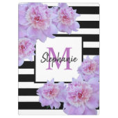 Monogram Pink Peony Blume Black Strip Lila Klemmbrett (Rückseite)