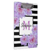 Monogram Pink Peony Blume Black Strip Lila Klemmbrett (Rechts)
