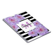 Monogram Pink Peony Blume Black Strip Lila Notizblock (Rechte Seite)