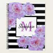 Monogram Pink Peony Blume Black Strip Lila Planer (Vorderseite)