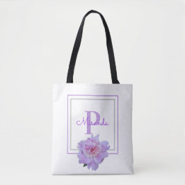Monogram Pink Peony Blumen Double Gerahmt Blue Tasche