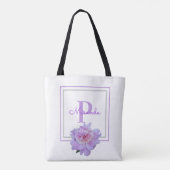 Monogram Pink Peony Blumen Double Gerahmt Blue Tasche (Rückseite)