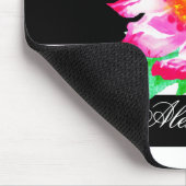 Monogram Pink Peony on Black / White Mousepad (Ecke)