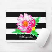Monogram Pink Peony on Black / White Mousepad (Mit Mouse)