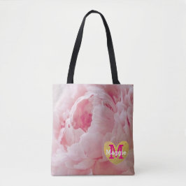 Monogram Pink Peony Wedding Party Tote Bag Tasche