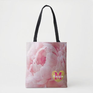 Monogram Pink Peony Wedding Party Tote Bag Tasche