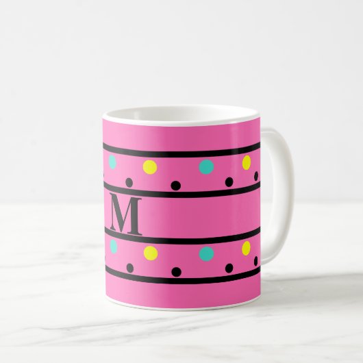 Monogram Pink Polka Dots Kaffeetasse (VorderseiteRechts)