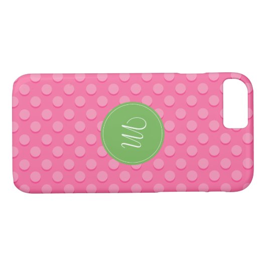 Monogram Pink Polka Dots Muster iPhone Case (Rückseite (Horizontal))