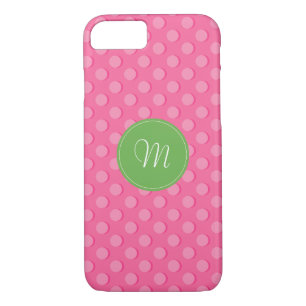 Monogram Pink Polka Dots Muster iPhone Case