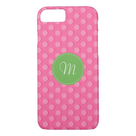 Monogram Pink Polka Dots Muster iPhone Case (Rückseite)