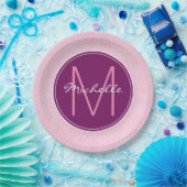 Monogram Pink Polka Dots Pappteller (Party)