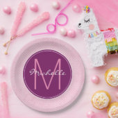 Monogram Pink Polka Dots Pappteller (Party)