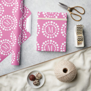 Monogram Pink - Polka Dots Wrapping Paper Geschenkpapier