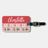 Monogram Pink Red Christmas Coquette Bow Gepäckanhänger (Vorderseite horizontal)