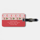 Monogram Pink Red Christmas Coquette Bow Gepäckanhänger (Rückseite horizontal)