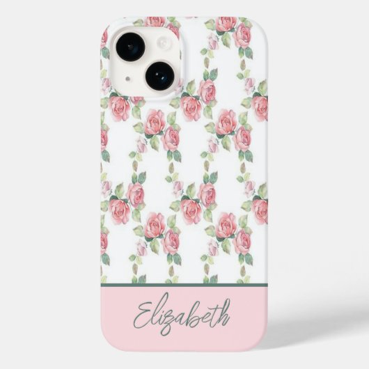 Monogram Pink Rose Blumengrün Blume Case-Mate iPhone Hülle (Rückseite)
