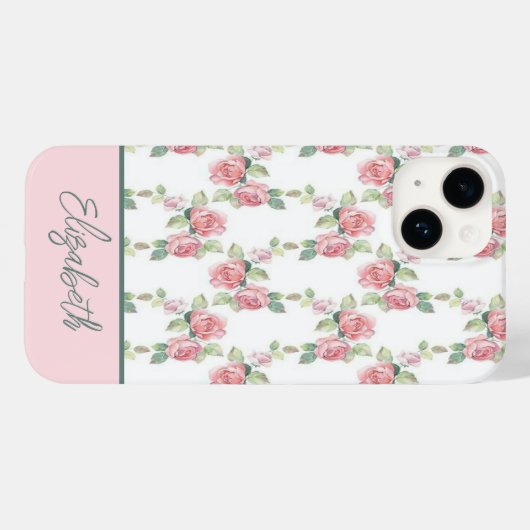 Monogram Pink Rose Blumengrün Blume Case-Mate iPhone Hülle (Rückseite (Horizontal))