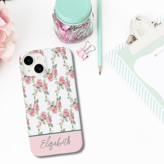 Monogram Pink Rose Blumengrün Blume Case-Mate iPhone Hülle