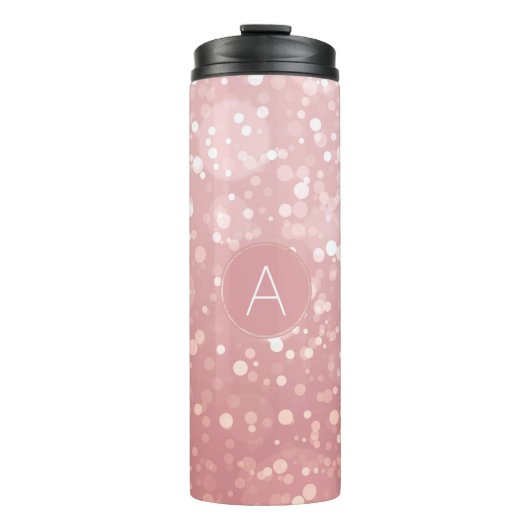 Monogram Pink Rose Gold Confetti Sparkle Bokeh Thermosbecher (Vorderseite)