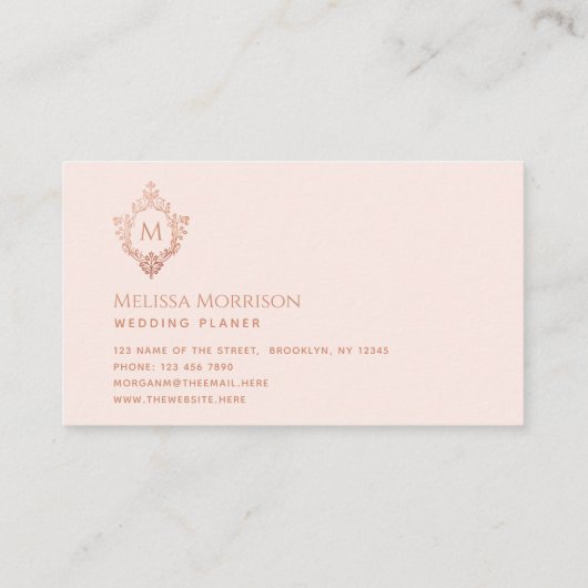 Monogram Pink Rose Gold Wappen Initial Elegant Visitenkarte (Rückseite)