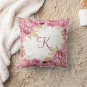 Monogram Pink Roses Gold Elegante Flora Kissen (Decke)