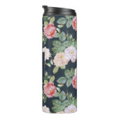 Monogram Pink Roses Schmetterlinge Custom Dark Gra Thermosbecher (Nach rechts gedreht)