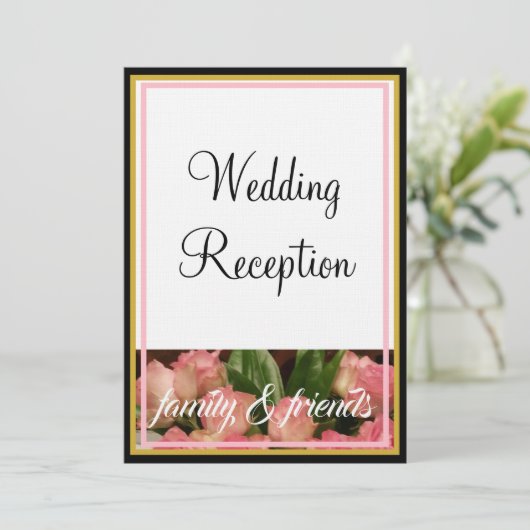 Monogram Pink Roses Wedding Family Friends Einladung (Stehend Vorderseite)
