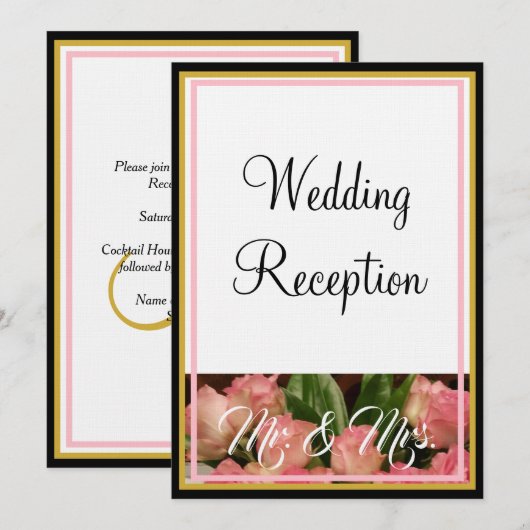 Monogram Pink Roses Wedding Mr. and Mrs. Einladung (Vorne/Hinten)